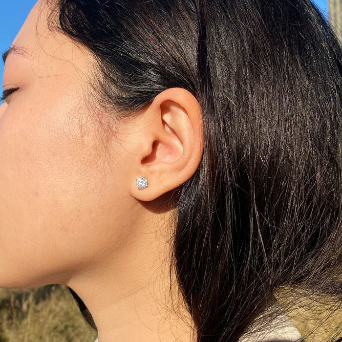 Moissanite Stud Earrings on Model